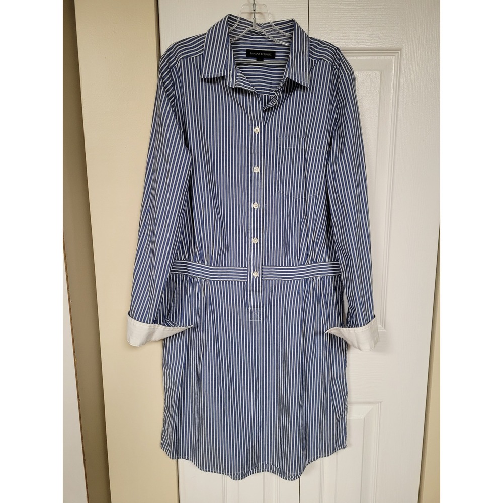 Banana Republic Womens Blue/White Striped Long Sleeve Button Shirt Dress Size 6